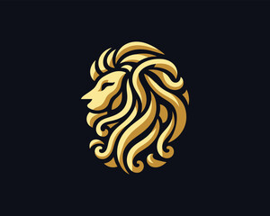 Gold Lion Icon Logo Design Vector Template. Lion Head, Face, Logo illustration.