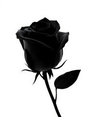 Black silhouette of delicate rose petals against a white background, graphic, decorative