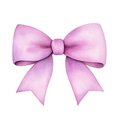 delicate purple bow in hyperrealistic watercolor style, isolated on transparency background