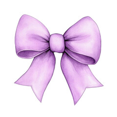 delicate purple bow painted in hyperrealistic watercolor style, isolated on transparency background