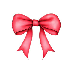 vibrant red bow with elegant ribbon tails, hyperrealistic watercolor style, isolated on white