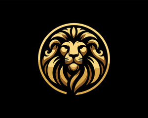 Gold Lion Icon Logo Design Vector Template. Lion Head, Face, Logo illustration.