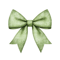 textured green bow with hyperrealistic watercolor style, featuring soft shading and intricate details
