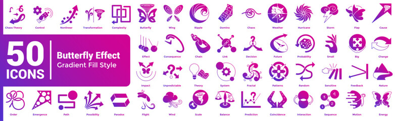 Butterfly Effect 50 icon set in gradient fill style