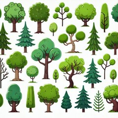 Collection of trees isolated on white background. 
Cartoon trees set isolated on a white background. Simple modern style. Cute green plants, forest, vector flat	
Flat style vector illustration.