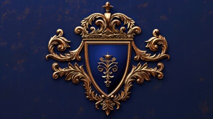 Fototapeta premium A regal crest with intricate gold detailing set against a rich royal blue background