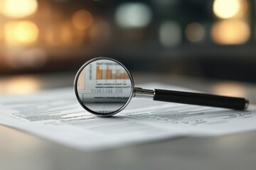 Business document approval under magnifying glass in office setting