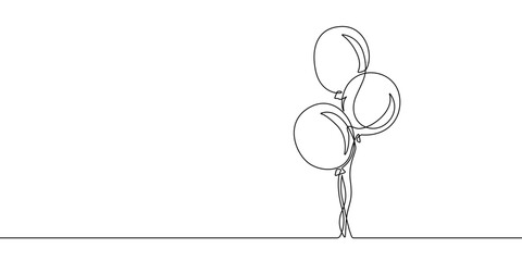 Continuous One Line Drawing on White Background of Balloon. Simple Balloon Continuous Line Drawing. Contour Modern Minimalist Illustration. Vector EPS 10