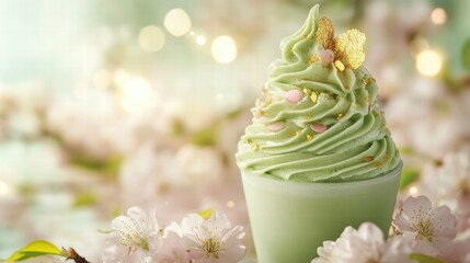 Fototapeta premium Indulge in matcha green tea soft serve dessert parlor soft serve springtime oasis close-up luxurious treat