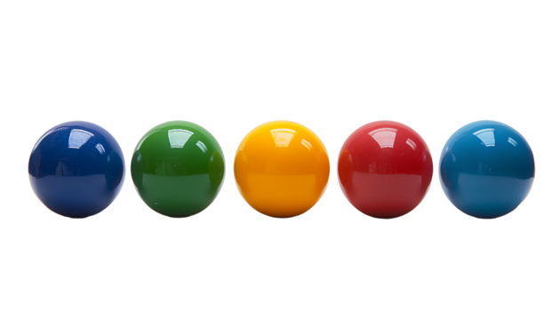 Billiard balls arranged in a row on Transparent Background