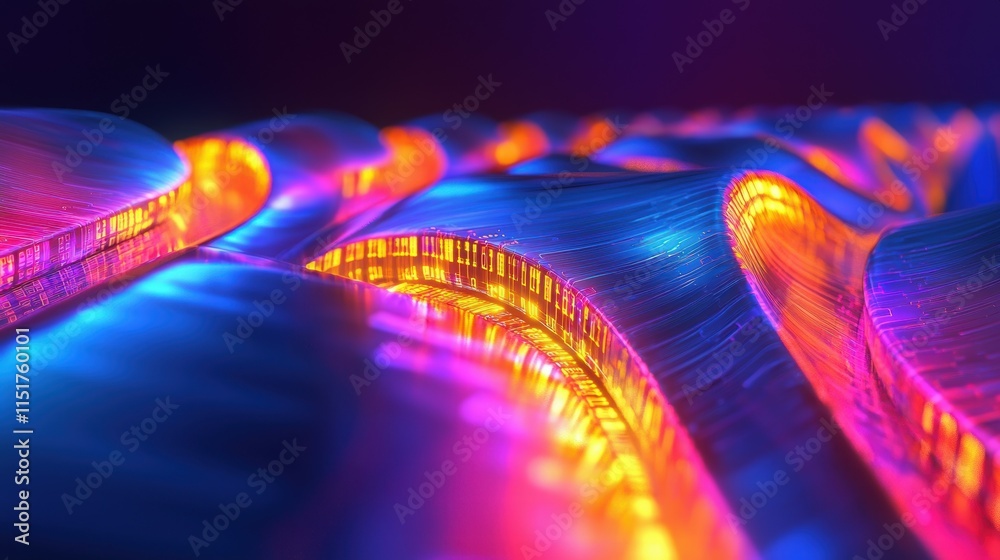 Fototapete abstract colorful waves with neon lights in vibrant artistic display