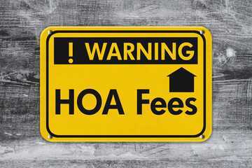 Obraz premium Yellow warning HOA fees with house hanging sign