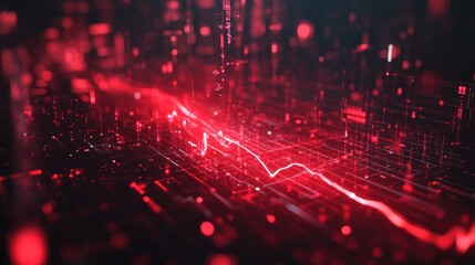 Fototapeta premium Abstract red digital data stream flowing through a network.