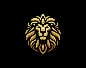 Gold Lion Icon Logo Design Vector Template. Lion Head, Face, Logo illustration.