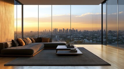 Stunning Cityscape Sunset View from Modern Penthouse Apartment
