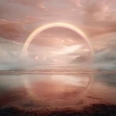 Vibrant rainbow over serene beach landscape nature photography