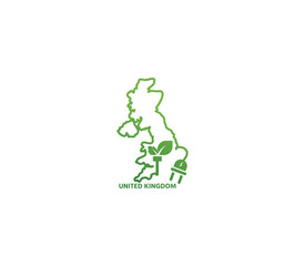 Eco-friendly UK map symbolizing renewable energy and sustainability for green projects and initiatives.