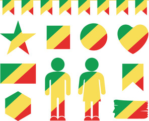 Congo flag set. Isolated Congo flag on white background