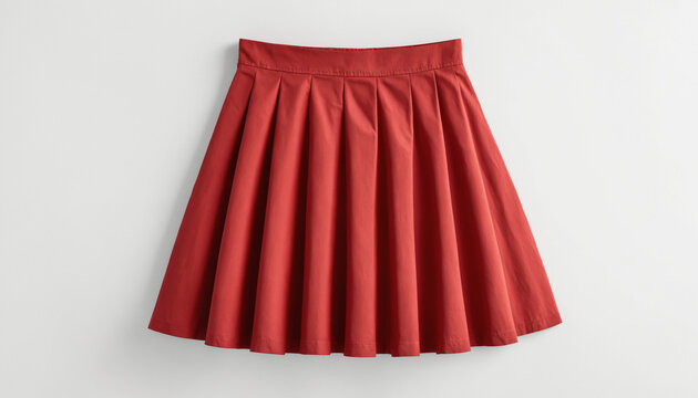 A classic A-line skirt with sharp pleats in a rich terracotta hue, showcased against a plain white backdrop, Ai generated images