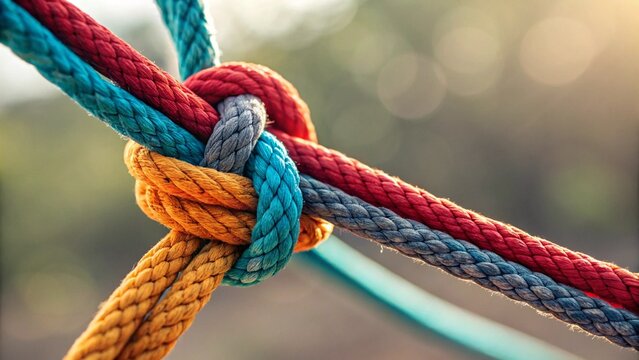  Intertwined Colorful Ropes, knot on a rope