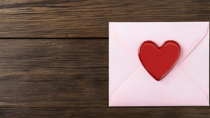 Fototapeta premium Sending love heart-sealed letter on wooden table romantic greeting card scene cozy atmosphere