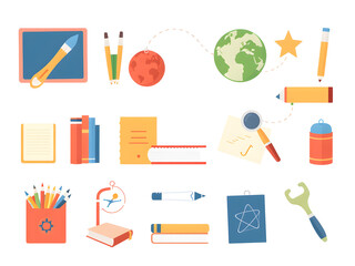 Set of vector illustrations depicting education tool