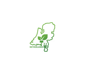 Eco-friendly Netherlands map symbolizing renewable energy and sustainability for green projects and initiatives.
