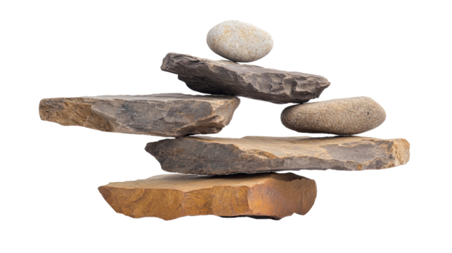 Stones of balance. Pebbles pyramid isolated on white transparent background - Powered by Adobe