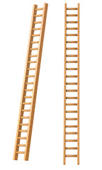 Wooden ladder or stairs. Step ladder on transparency isolated background.