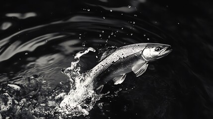 Fototapeta premium A Silver Salmon Leaping Out of Water with a Splash
