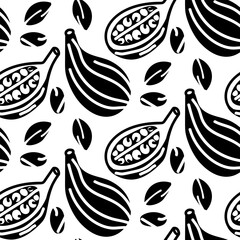 Cardamom pattern. Whole, half, seeds. Aromatic camphor spice, silhouette of a seamless, repeating vector on white, cardamom pods. Oriental traditional food products. Spices, seasonings for Christmas