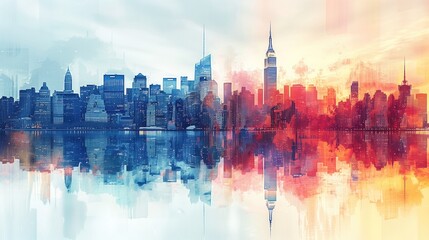 new york skyline double exposure, light colours, clean modern look for financial newsletter service