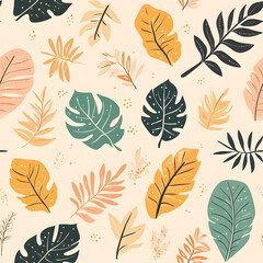 Fototapeta premium floral flower and leaf elements modern doodle illustrator seamless pattern for wallpaper or background