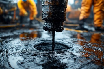 Close-up of oil drilling rig bit extracting crude oil.