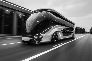 Futuristic Bus on a Highway