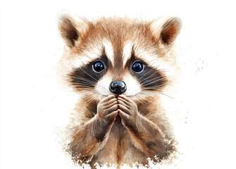 Obraz premium illustration of a raccoon's head, with a happy expression, in a clip art style, on a white background. 