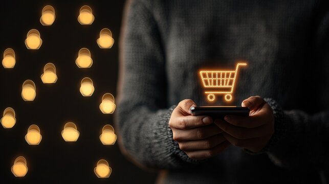 E-commerce online shopping cart on smartphone in cozy setting
