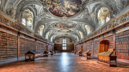 Obraz premium Ornate Library Hallway With Extensive Book Collection