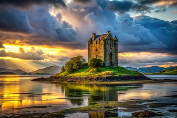 Explore Castle Stalker's stunning medieval architecture, dramatic seascape, and ancient ruins in Scotland's Highlands.