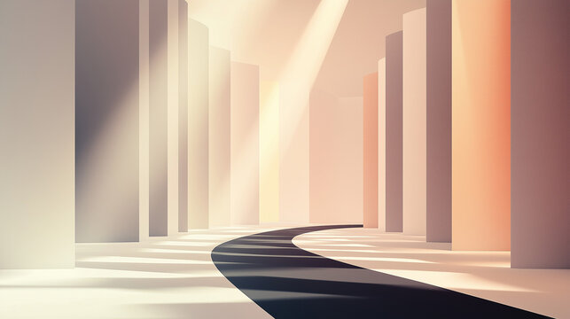 Minimalist runway design with curved path and soft lighting