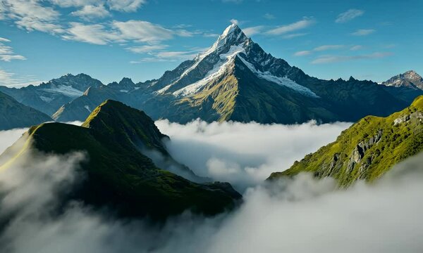 Majestic Mountain Peak Surrounded by Clouds