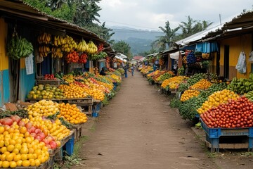 Fruit market stalls displaying fresh produce in rwanda, africa