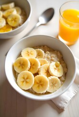 Healthy Breakfast Inspiration: Oatmeal with Bananas, Honey, and Orange Juice