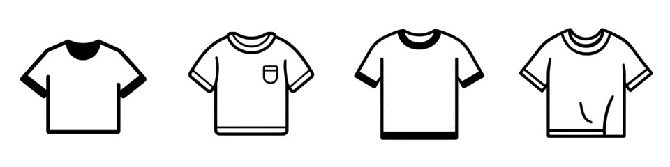 A line-designed T-shirt icon, suitable for online stores, websites, mobile app interfaces, and promotional materials. It represents sports goods and casual clothing, featuring a modern illustration