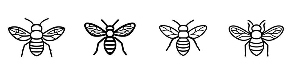 A slender icon representing insects, allergens, or honey-containing products. This line drawing depicts a flying bee, wasp, or bumblebee. It's a contemporary pictogram designed for web and app use in
