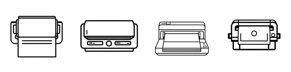 **Slim Icon for Printing and Scanning Documents, Printer. A Line Design Representing an Isolated Multifunction Copier Machine. Modern Custom Pictogram in EPS 10 Format for Web Use, Outline Style,