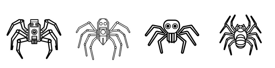 A thin outline icon of an armed military robot with a weapon, representing weaponry and military robotics AI technology and machine learning. This modern, isolated pictogram on a white background