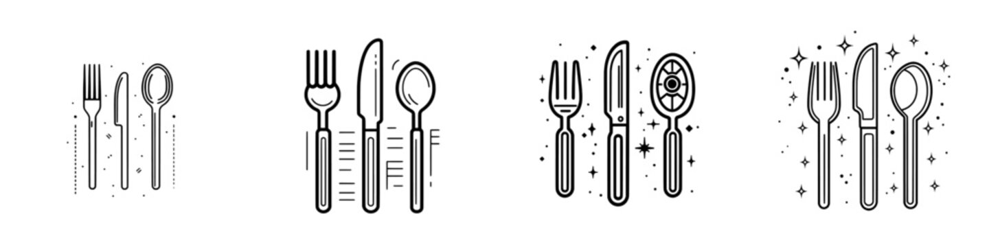 **Diagram Icon Tablespoon Fork Table Knife, Kitchen Cutlery Top View. This Line symbol as Dining Eating Tools, Restaurant Flatware. Modern Computer Isolated Pictograms on White Background Editable