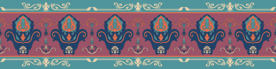 Borders for fabric pattern elements, decorative carpet patterns