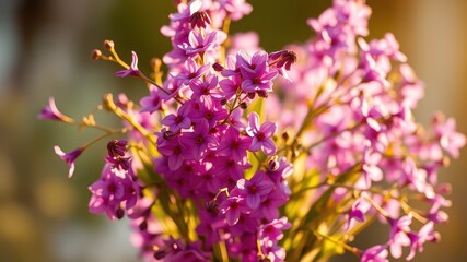 Fototapeta premium A vibrant bouquet of delicate pink blossoms bathed in the warm glow of golden sunlight